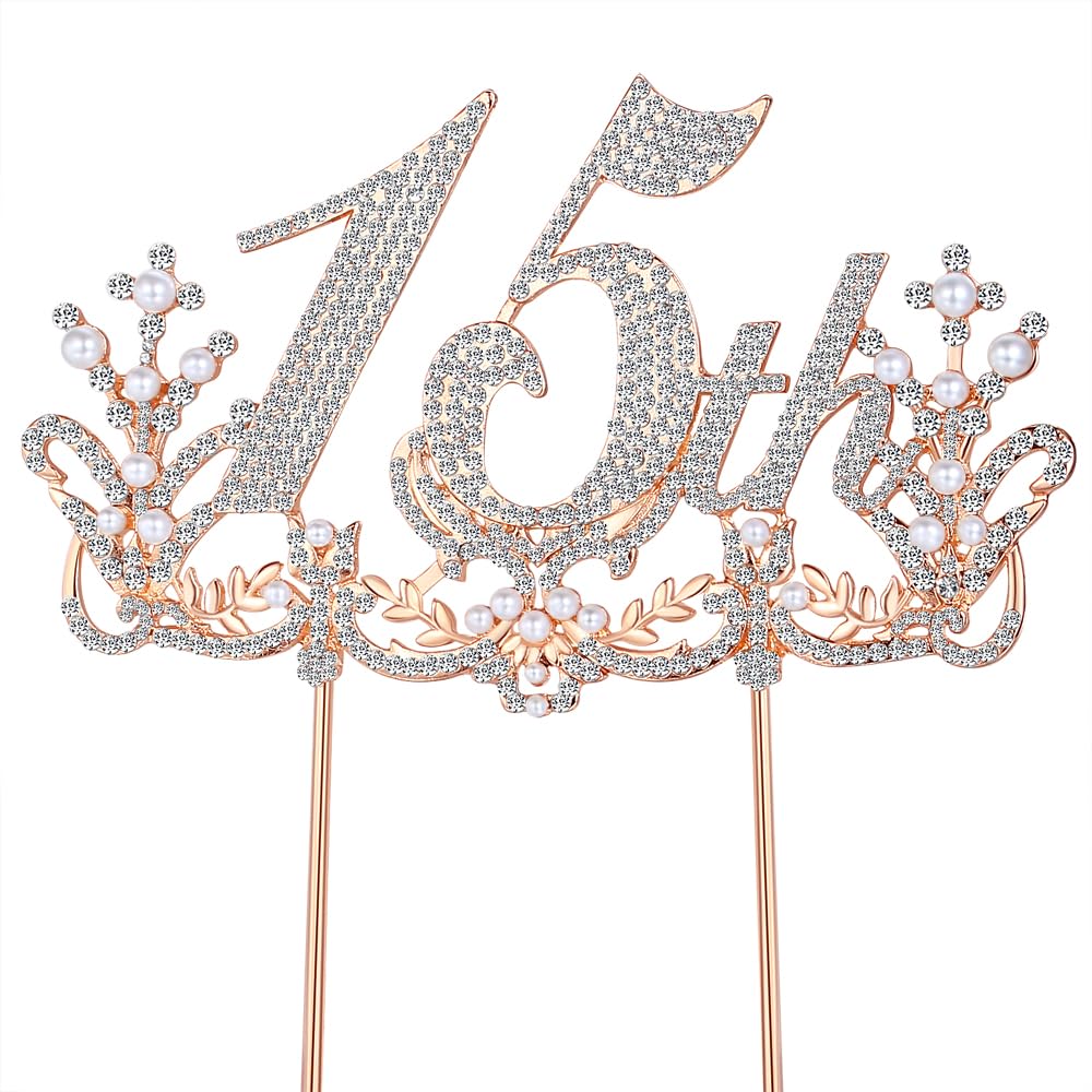 Lovelyshop Diamond Gold Cake Topper – 13cm Large Retro Design for 15th Birthday & Quinceañera
