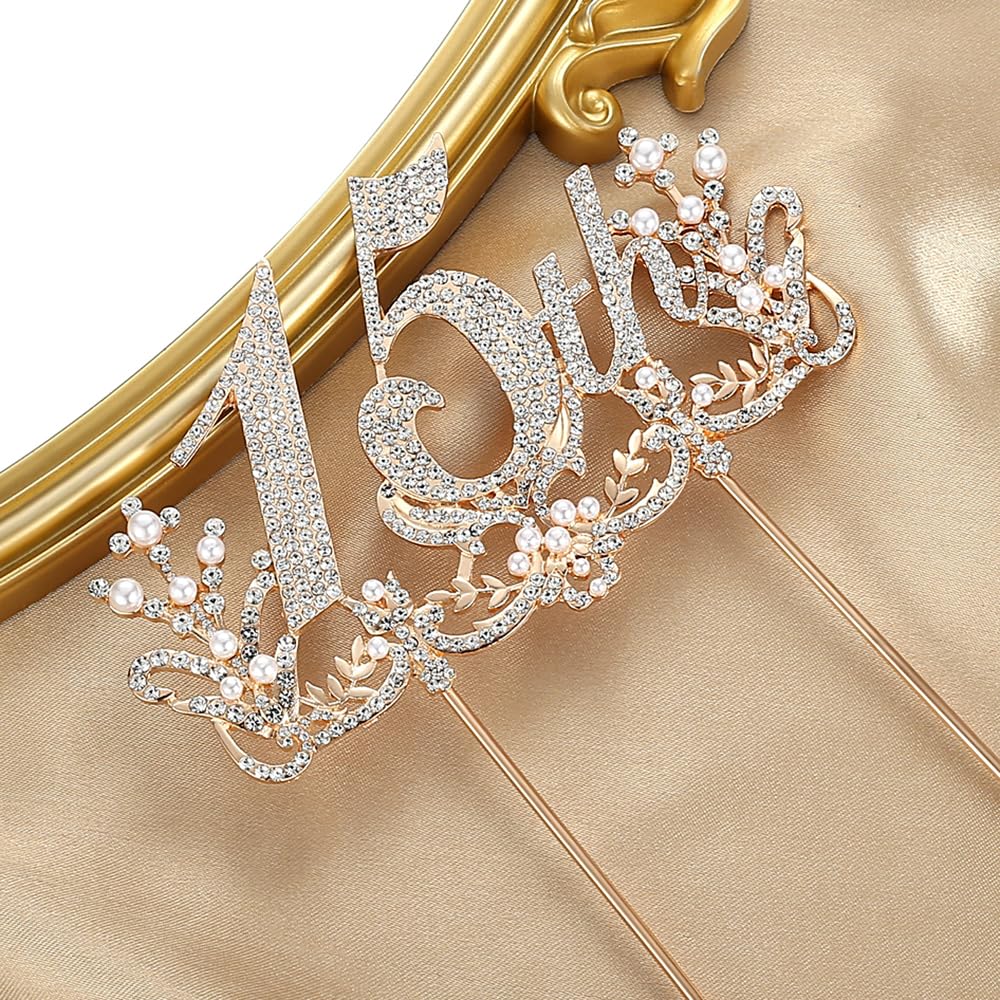 Lovelyshop Diamond Gold Cake Topper – 13cm Large Retro Design for 15th Birthday & Quinceañera