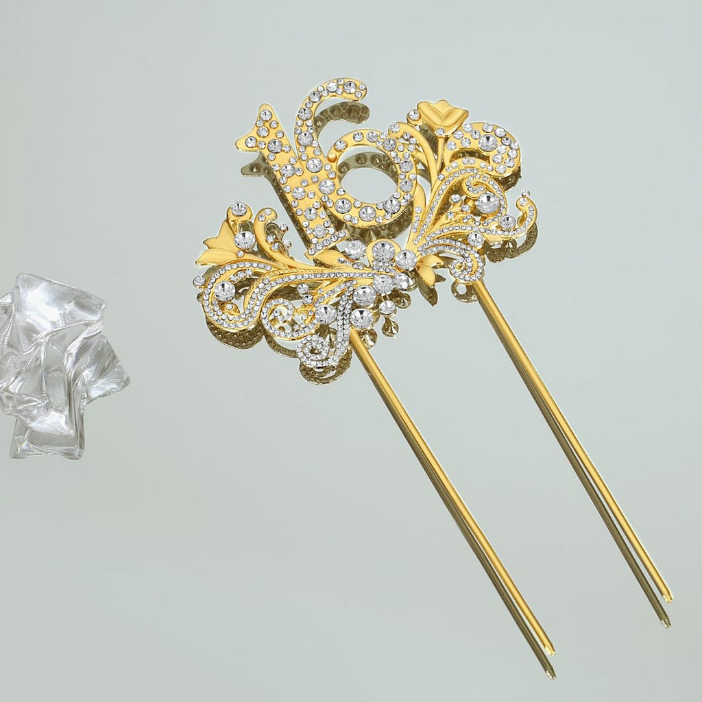 Lovelyshop Gold Wings Cake Topper with Crystals – Sweet 16 Decoration