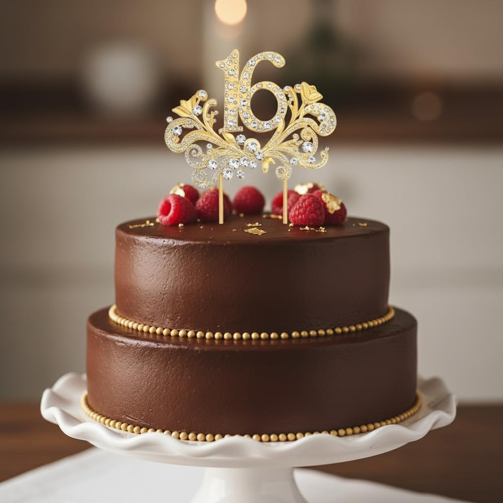 Lovelyshop Gold Wings Cake Topper with Crystals – Sweet 16 Decoration