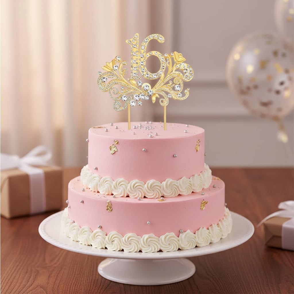 Lovelyshop Gold Wings Cake Topper with Crystals – Sweet 16 Decoration