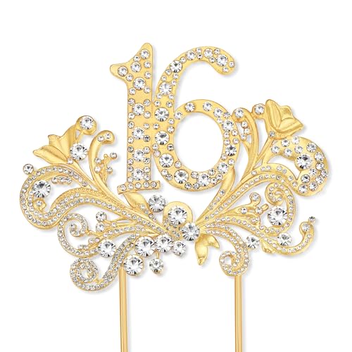 Lovelyshop Gold Wings Cake Topper with Crystals – Sweet 16 Decoration