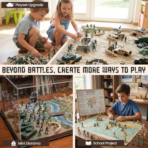 LovesTown 100PCS Army Men Toy Soldiers – 50 Green & 50 Tan Figures with 8 Action Poses Each for Creative Play and School Projects