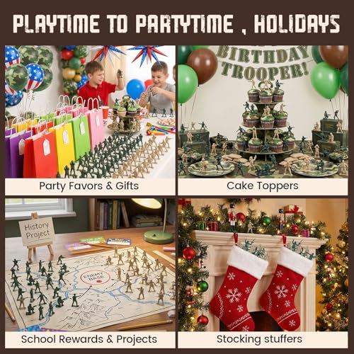 LovesTown 100PCS Army Men Toy Soldiers – 50 Green & 50 Tan Figures with 8 Action Poses Each for Creative Play and School Projects