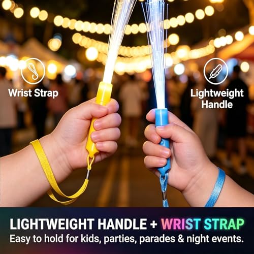 LovesTown 12-Piece LED Glow Sticks with 3 Light Modes, Fiber Optic Wands for Parties