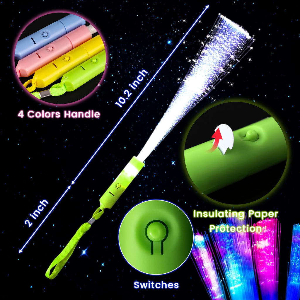 LovesTown 12-Piece LED Glow Sticks with 3 Light Modes, Fiber Optic Wands for Parties
