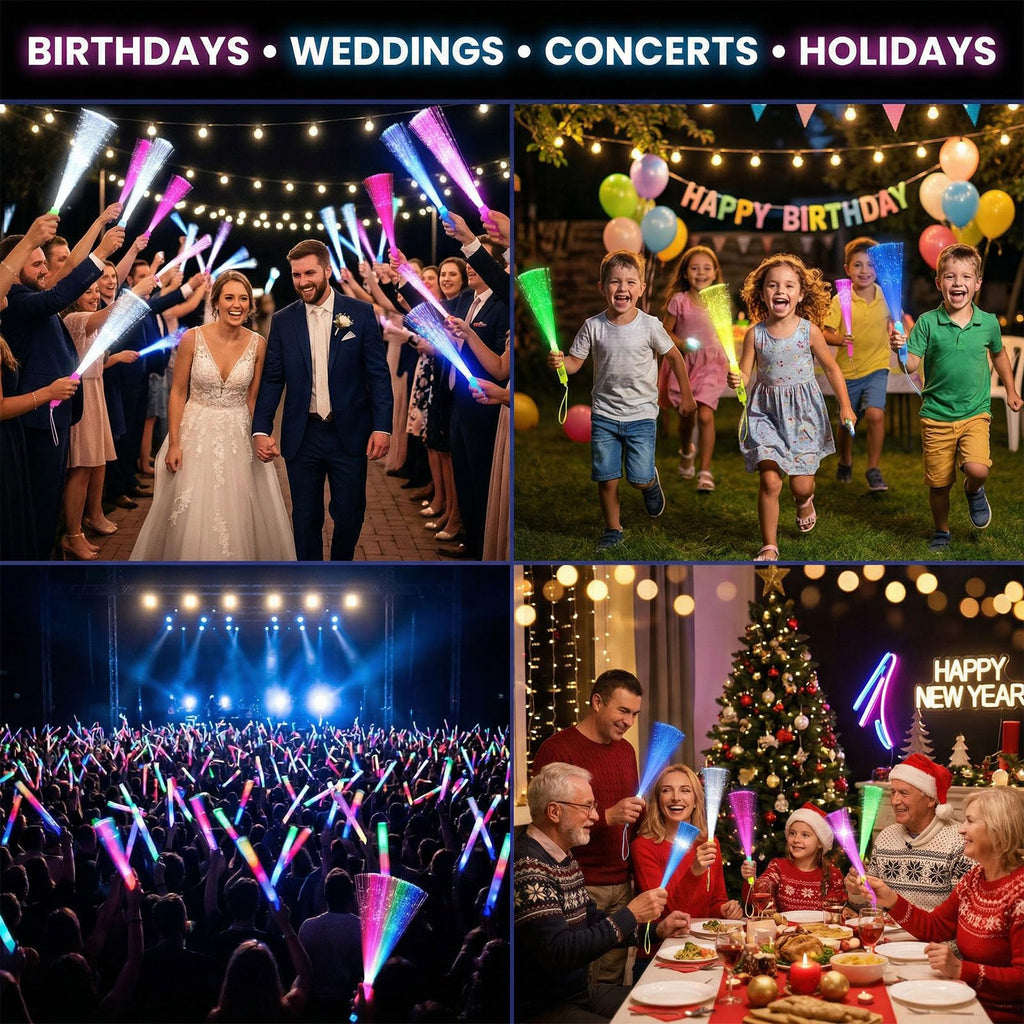 LovesTown 12-Piece LED Glow Sticks with 3 Light Modes, Fiber Optic Wands for Parties