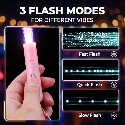 LovesTown 12-Piece LED Glow Sticks with 3 Light Modes, Fiber Optic Wands for Parties