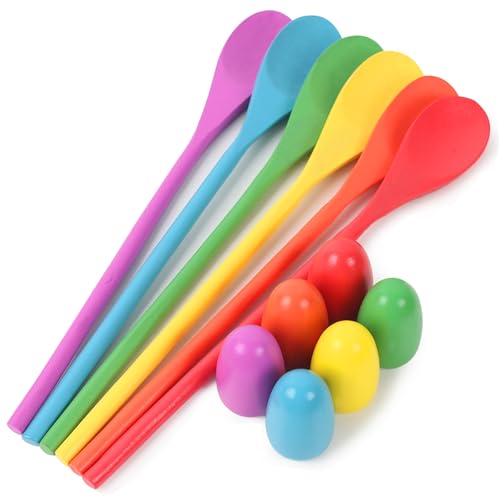 LovesTown 12-Piece Wooden Egg and Spoon Race Game for Parties and Outdoor Fun