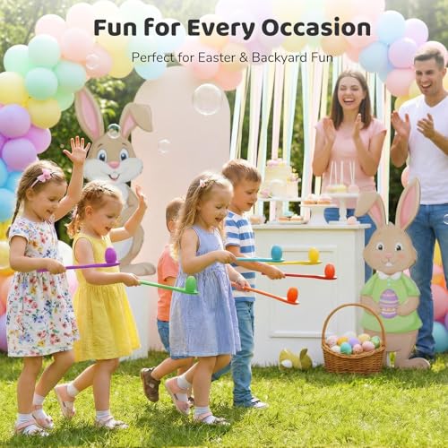 LovesTown 12-Piece Wooden Egg and Spoon Race Game for Parties and Outdoor Fun