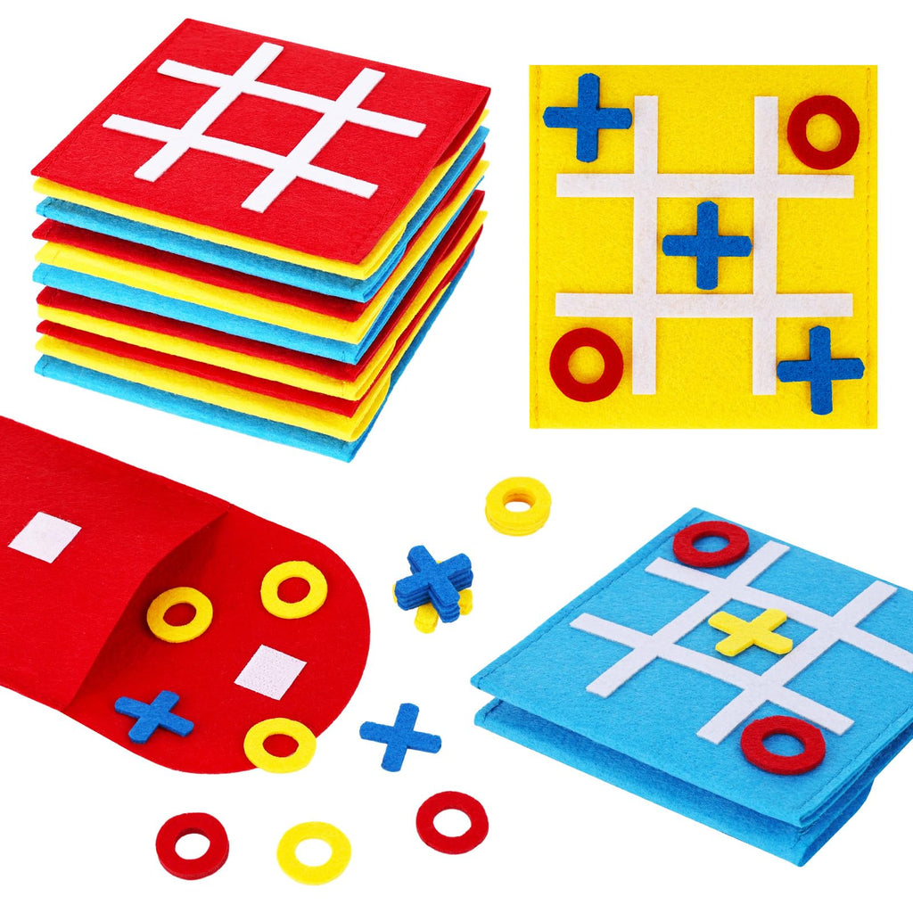 LovesTown 15-Pack Mini Felt Tic Tac Toe Game - Portable Travel Board Game for Kids Parties and Classroom