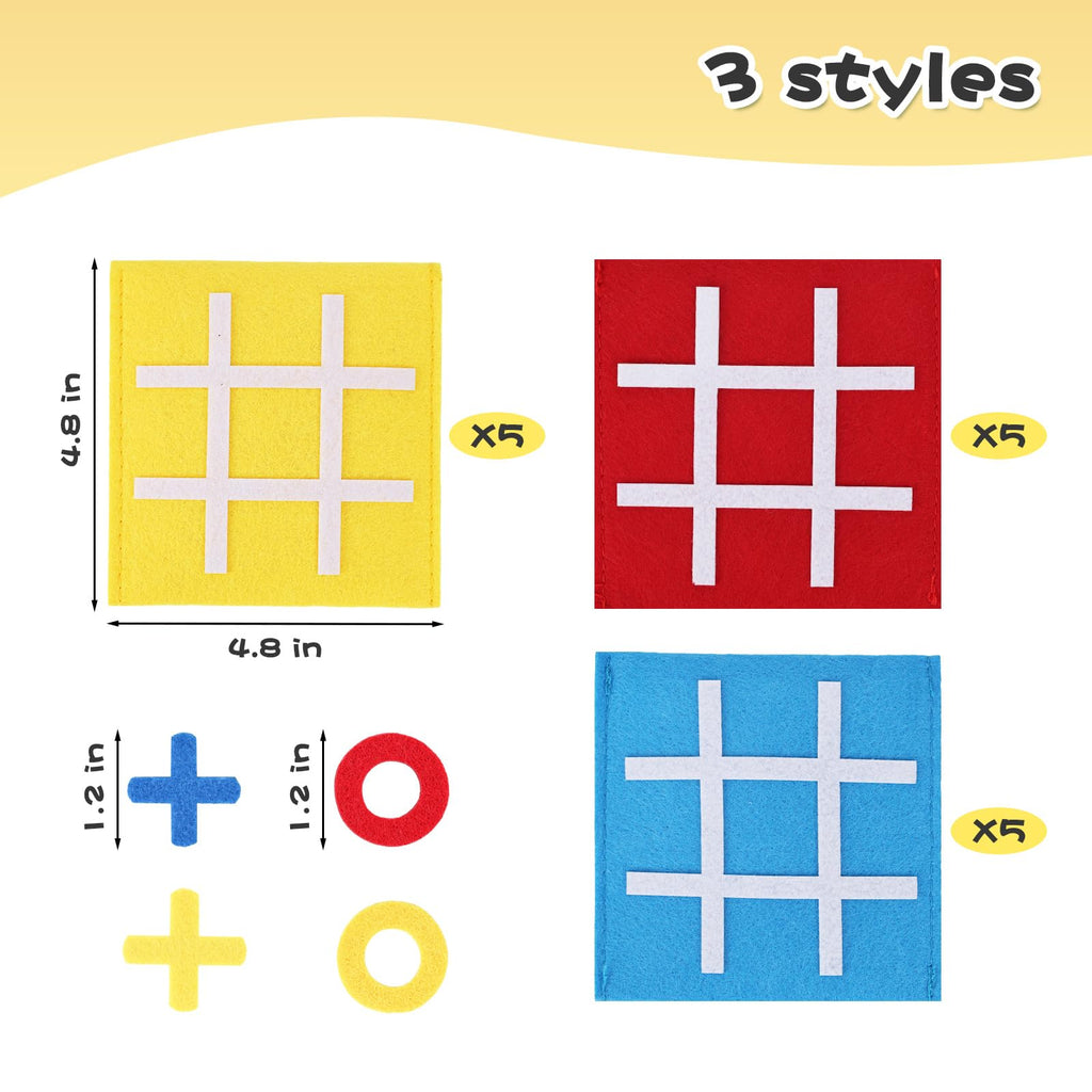 LovesTown 15-Pack Mini Felt Tic Tac Toe Game - Portable Travel Board Game for Kids Parties and Classroom