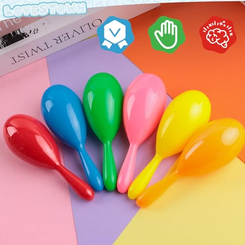 LovesTown 15-Pack Neon Mini Maracas – Plastic Shakers for Kids’ Parties and Musical Play