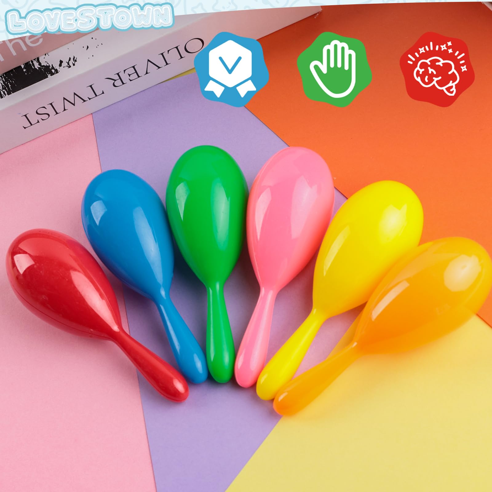 LovesTown 15-Pack Neon Mini Maracas – Plastic Shakers for Kids’ Parties and Musical Play