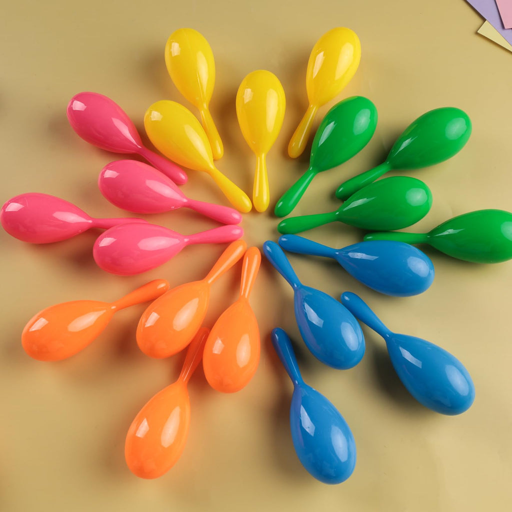 LovesTown 15-Pack Neon Mini Maracas – Plastic Shakers for Kids’ Parties and Musical Play