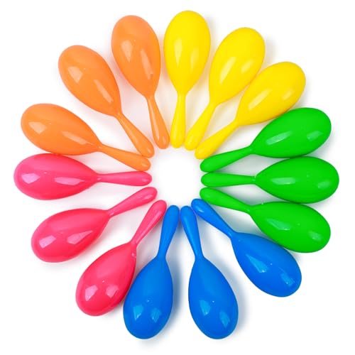 LovesTown 15-Pack Neon Mini Maracas – Plastic Shakers for Kids’ Parties and Musical Play
