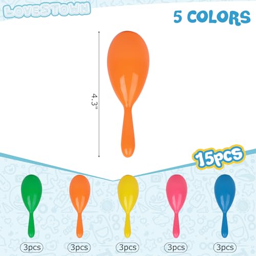 LovesTown 15-Pack Neon Mini Maracas – Plastic Shakers for Kids’ Parties and Musical Play
