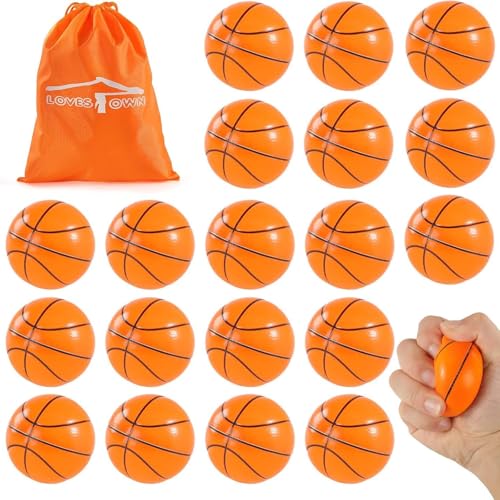 LovesTown 20 Pack Mini Basketball Stress Balls – 2.5 Inch Foam Squeeze Toys for Kids and Adults