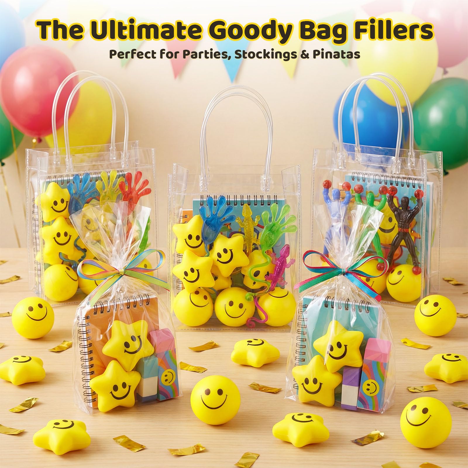 LovesTown 20-Pack Star Stress Balls – 2 Inch Yellow Smile Face Squeeze Toys for Stress Relief and Classroom Prizes