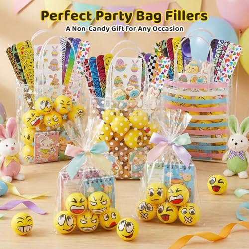 LovesTown 24-Pack Funny Face Stress Balls – 2.5 Inch Yellow Foam Squeeze Toys for Kids & Adults, Bulk Party Favors, Classroom Prizes