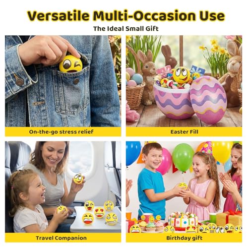 LovesTown 24-Pack Funny Face Stress Balls – 2.5 Inch Yellow Foam Squeeze Toys for Kids & Adults, Bulk Party Favors, Classroom Prizes