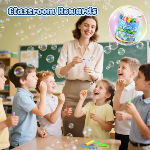 LovesTown 32-Pack Ocean Animal Bubbles Party Favors - Mini Bubble Wands for Kids, Under the Sea Theme, Classroom Prizes & Goodie Bag Stuffers