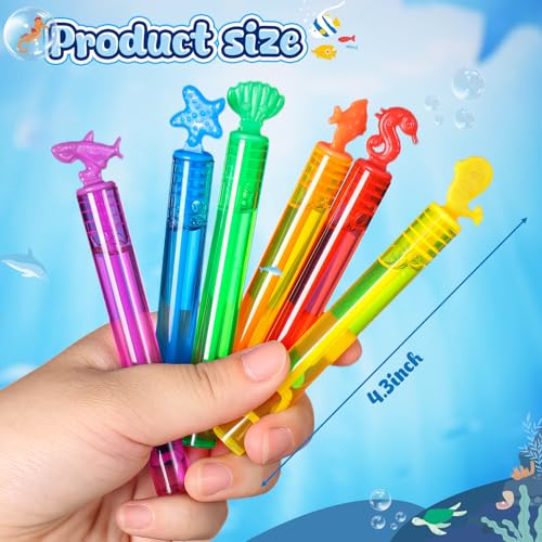 LovesTown 32-Pack Ocean Animal Bubbles Party Favors - Mini Bubble Wands for Kids, Under the Sea Theme, Classroom Prizes & Goodie Bag Stuffers
