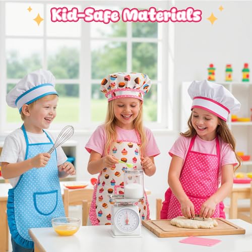 LovesTown 32-Piece Kids Baking Set with Pink Apron & Chef Hat – Pretend Play Kitchen Toys for Girls
