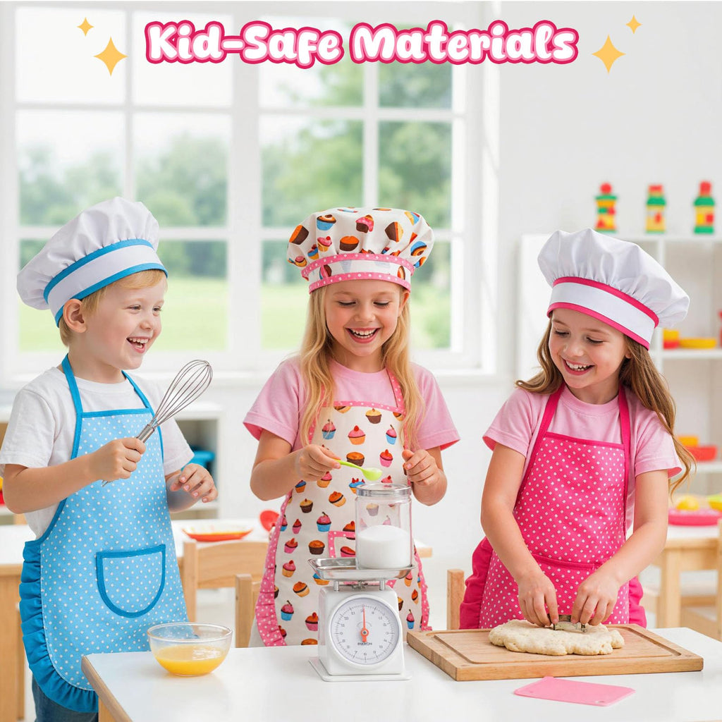 LovesTown 32-Piece Kids Baking Set with Pink Apron & Chef Hat – Pretend Play Kitchen Toys for Girls