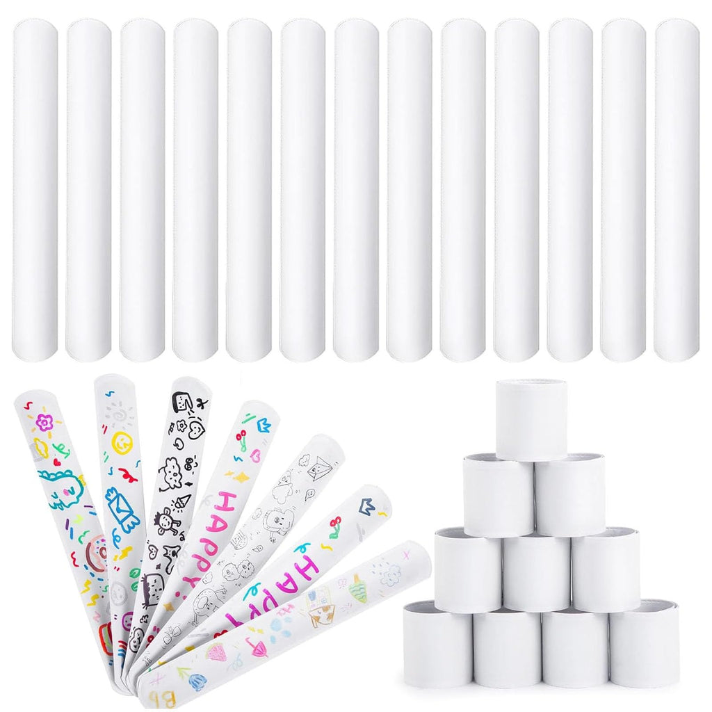 LovesTown 48-Pack White Slap Bracelets for DIY Crafts, Party Favors, and Classroom Prizes