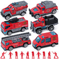 LovesTown 50-Piece Fire Truck Playset with 6 Die-Cast Metal Trucks and 44 Firefighter Figures, Red Rescue Vehicles Toy for Kids Ages 3+
