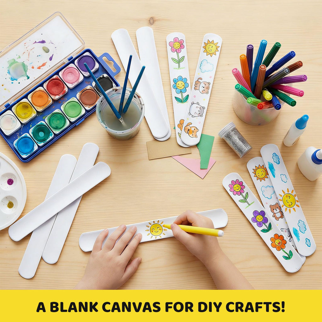 LovesTown 54 White Slap Bracelets – DIY Craft Snap Bracelets for Kids Party Favors, Classroom Prizes, and Goodie Bag Stuffers