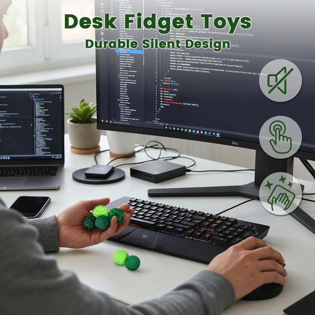LovesTown 6 Magnetic Fidget Balls in Green - Silicone Sensory Toys for Anxiety Relief and Focus