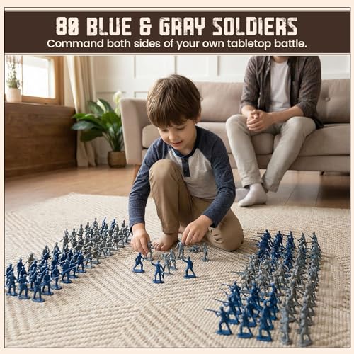 LovesTown 80-Piece Blue and Gray Civil War Army Men Set - Plastic Toy Soldiers for Dioramas, School Projects, and Battles