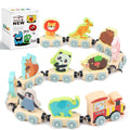 LovesTown Wooden Magnetic Train Set - 11-Piece Montessori Toy with Animal Cars for Toddlers