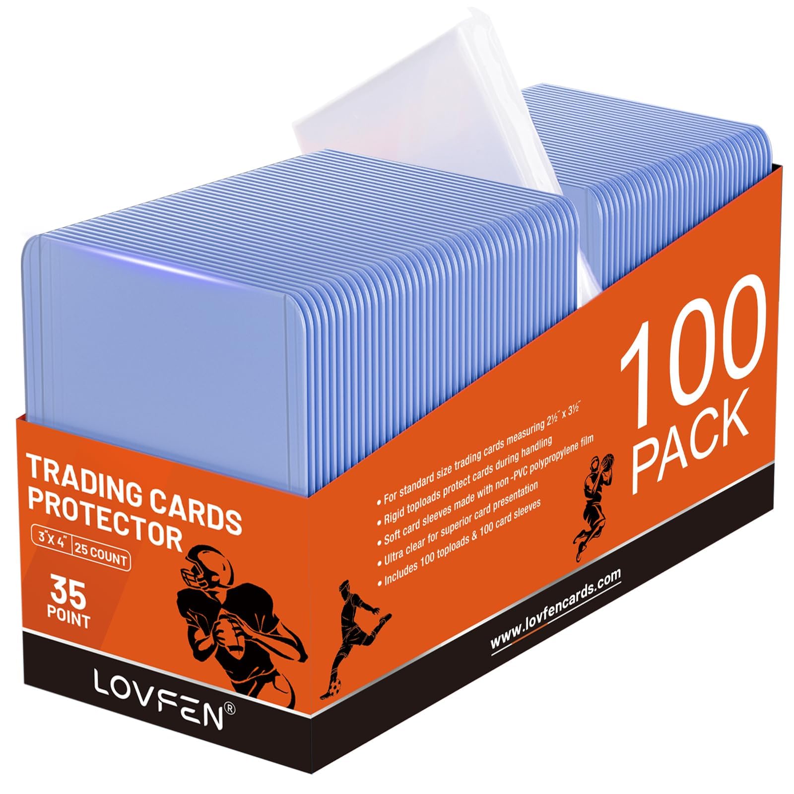Lovfen 200 Pack Hard Plastic Card Sleeves – 100 Toploaders & 100 Penny Sleeves, 35PT Clear Protectors for Trading Cards, Sports, MTG, and More