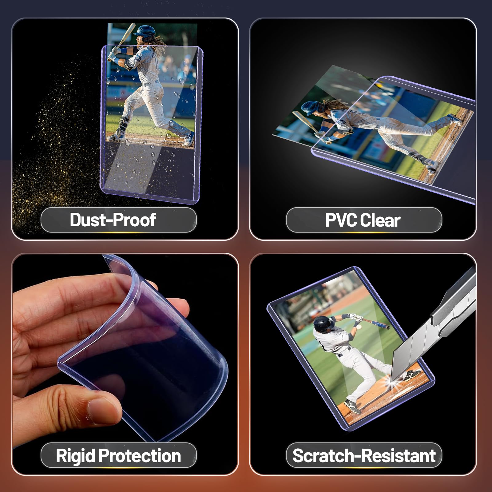 Lovfen 200 Pack Hard Plastic Card Sleeves – 100 Toploaders & 100 Penny Sleeves, 35PT Clear Protectors for Trading Cards, Sports, MTG, and More
