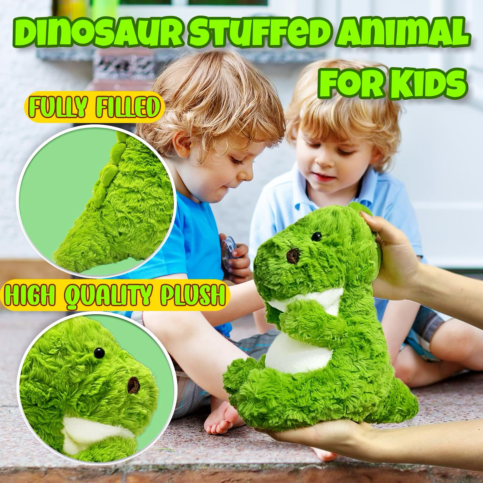 LoYuSenn Green Dinosaur Stuffed Animal – 12-Inch Soft Dino Plush Toy for Kids