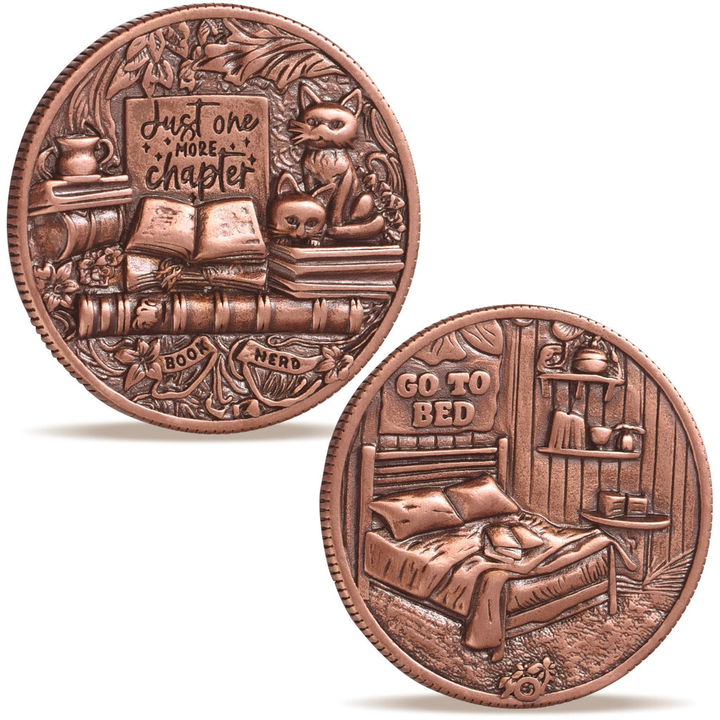 LParkin Just One More Chapter Cat Coin – Solid Copper Bookish Gift for Readers