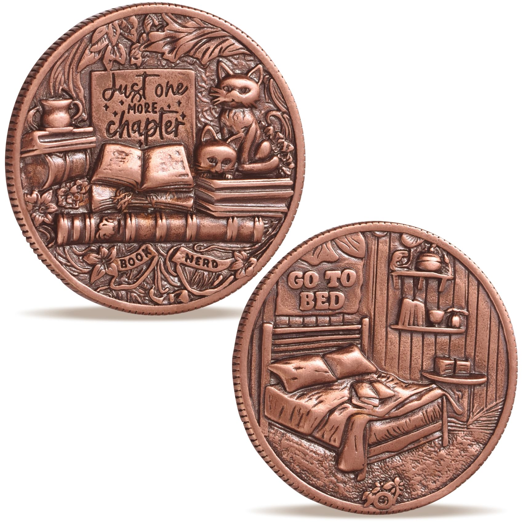 LParkin Just One More Chapter Cat Coin – Solid Copper Bookish Gift for Readers