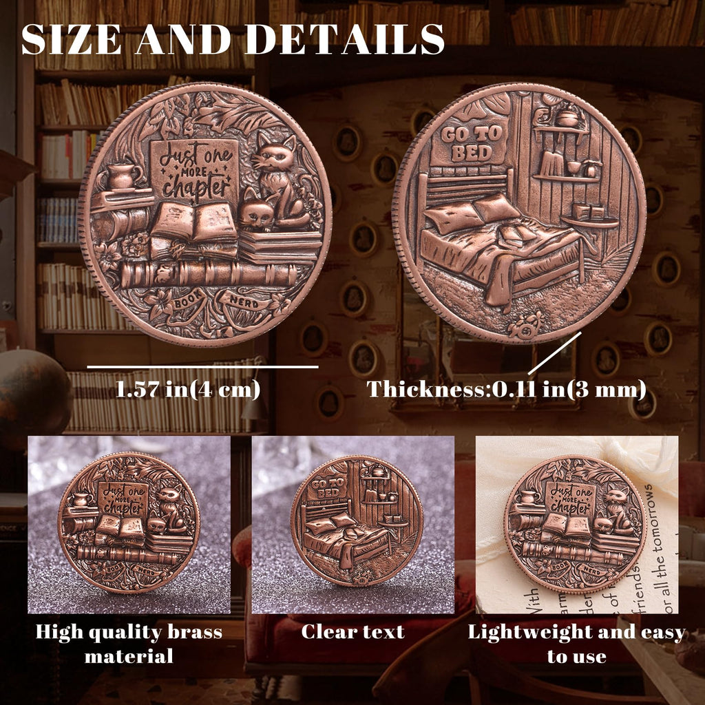 LParkin Just One More Chapter Cat Coin – Solid Copper Bookish Gift for Readers