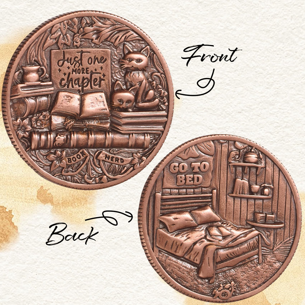 LParkin Just One More Chapter Cat Coin – Solid Copper Bookish Gift for Readers