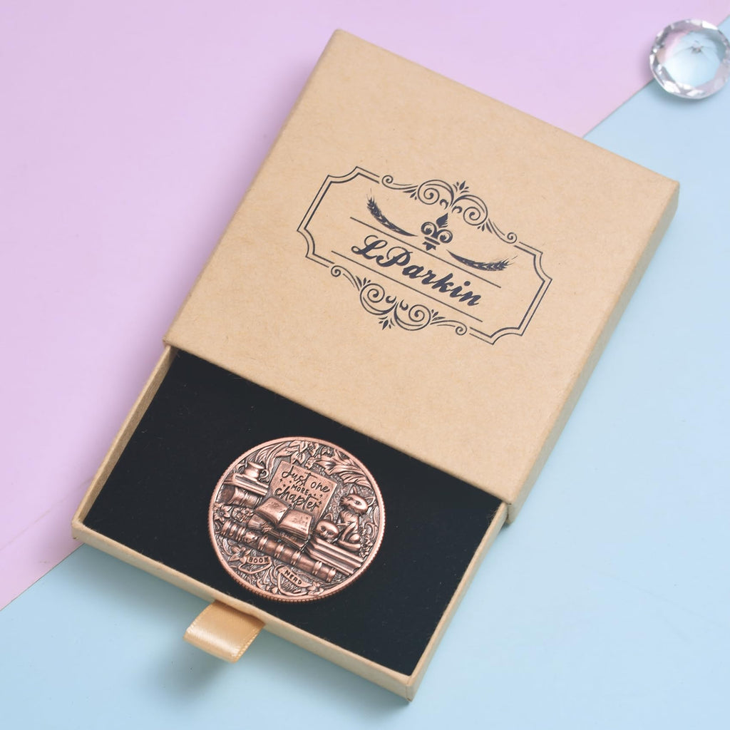 LParkin Just One More Chapter Cat Coin – Solid Copper Bookish Gift for Readers