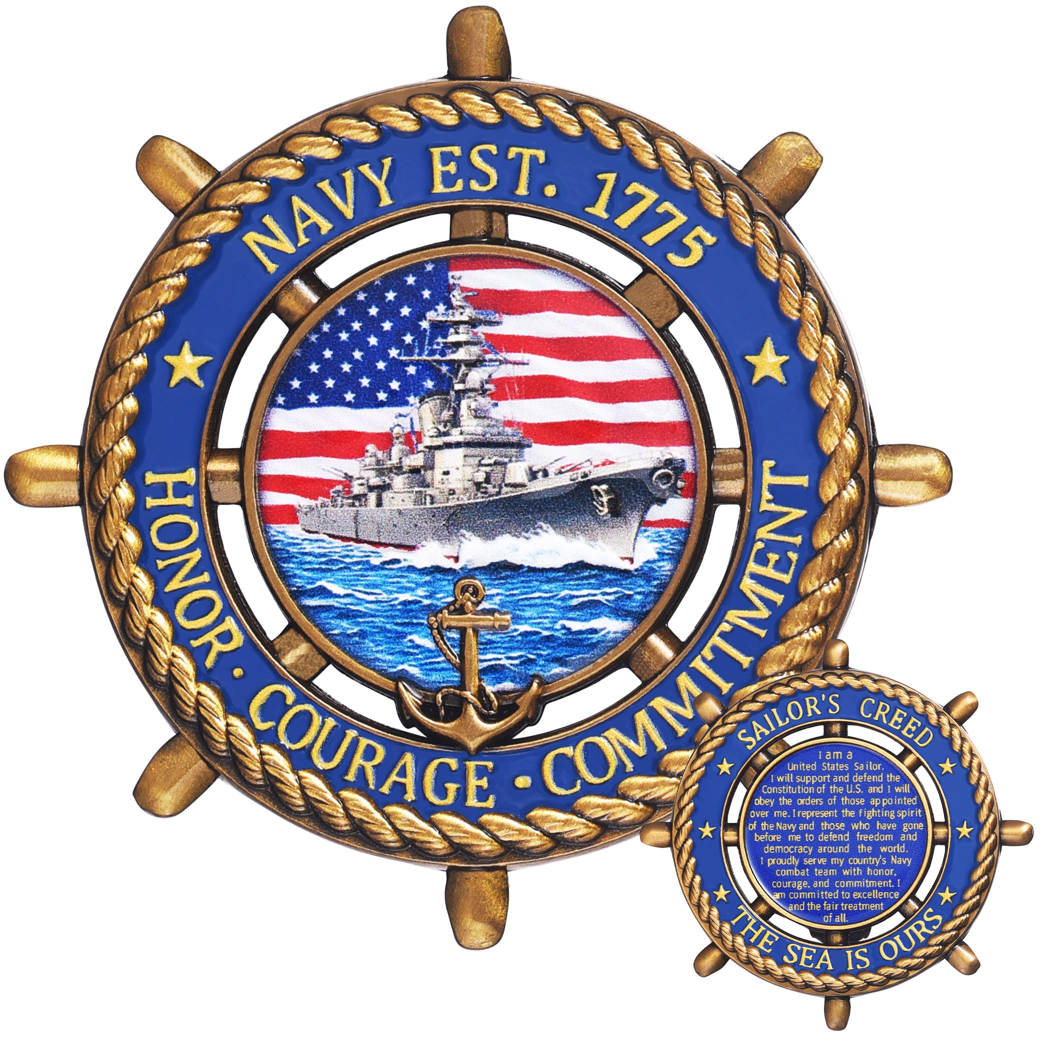 LParkin US Navy Challenge Coin 2.36" with Sailor's Creed – Double-Sided Collectible Military Gift