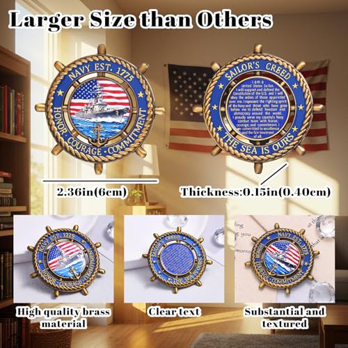 LParkin US Navy Challenge Coin 2.36" with Sailor's Creed – Double-Sided Collectible Military Gift