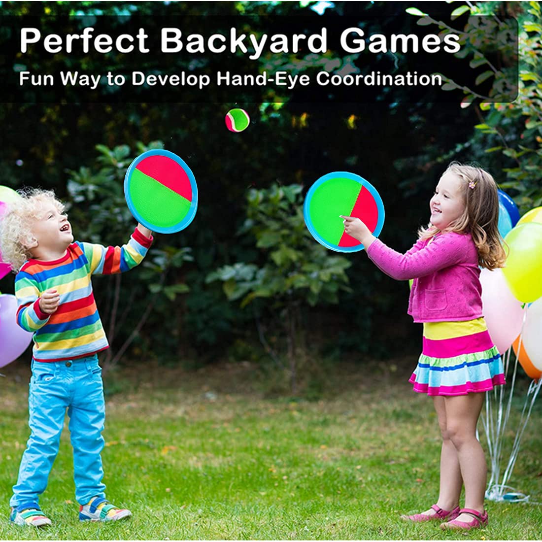 LRUUIDDE Ball Catch Set - 2 Sticky Paddles & 2 Balls Outdoor Toss Game for Kids and Adults
