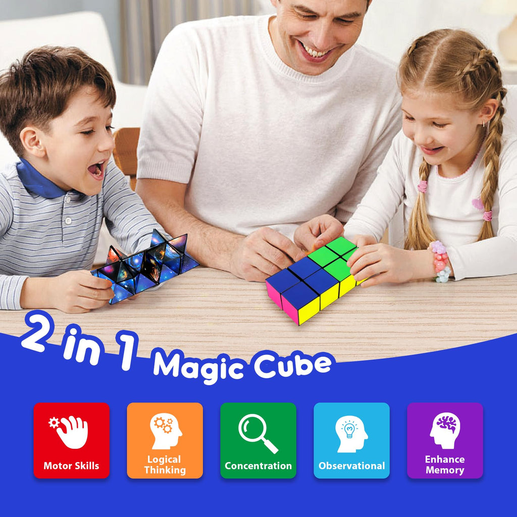 Luaxkpi 2-in-1 Infinity Cube Fidget Toy - Magic Cube for Kids Ages 6-12, Stress Relief Travel Toy