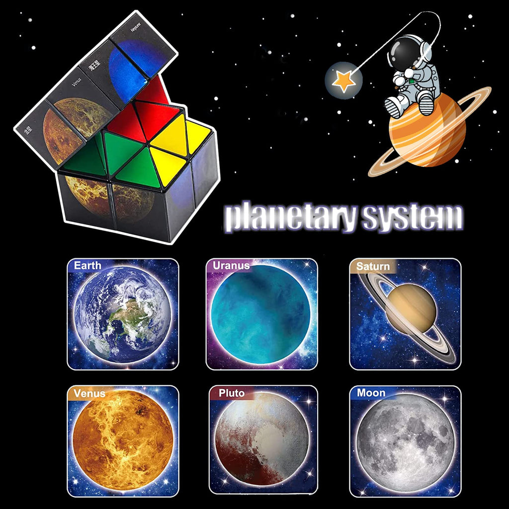 Luaxkpi 2-in-1 Magic Cube Fidget Toy – Educational Toy for Boys Girls Ages 7-12, Space Planet Design