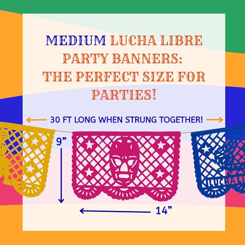 Lucha Libre Party Decorations – Plastic Papel Picado Banners (2 Pack, 10 Flags Each) by TexMex Fun Stuff