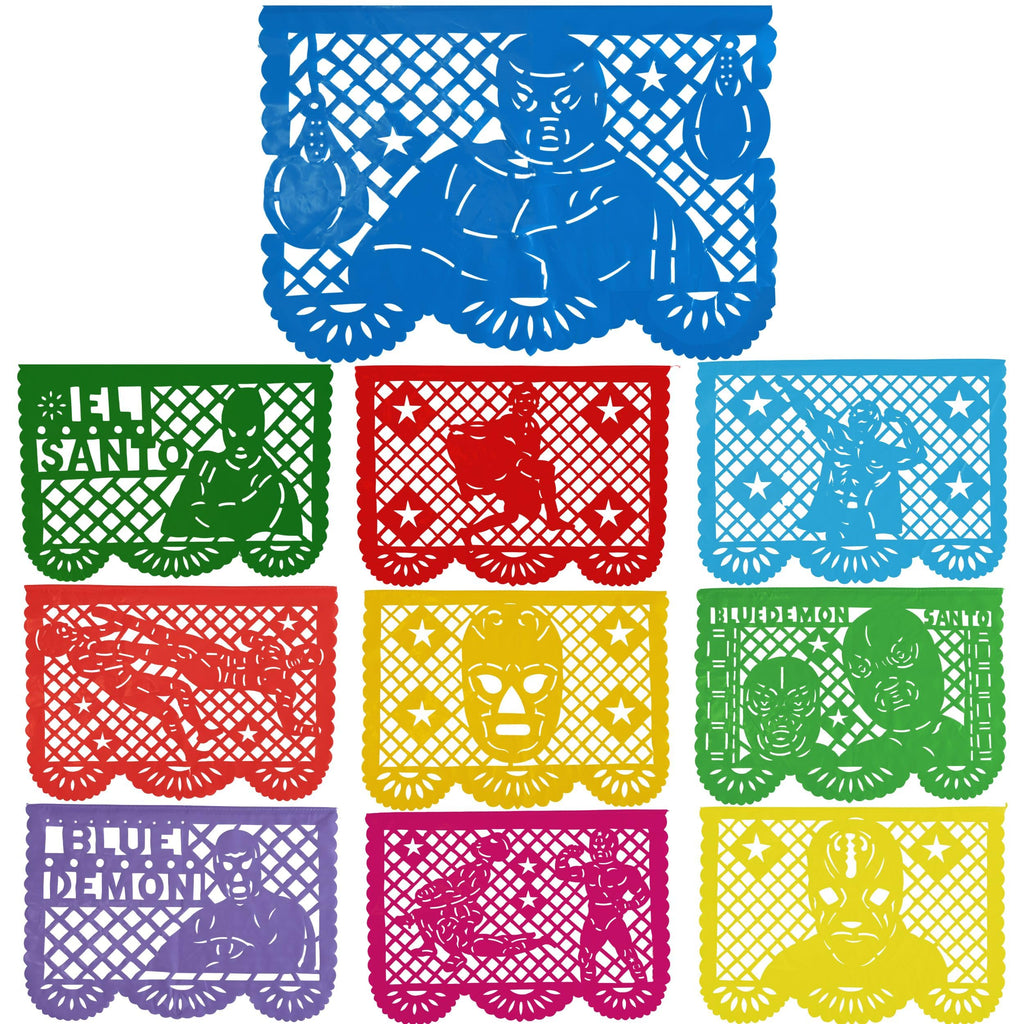 Lucha Libre Plastic Papel Picado Banner (16 ft) – 10 Oversized Flags for Mexican Wrestling Parties